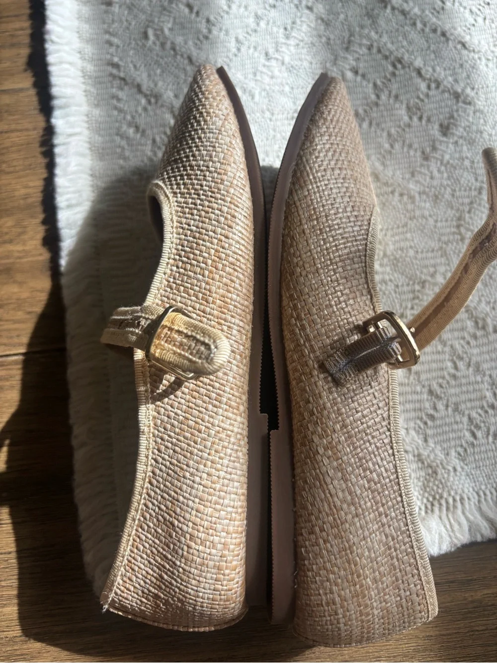J. Crew Factory Girls Woven Mary Jane Flats in Beige